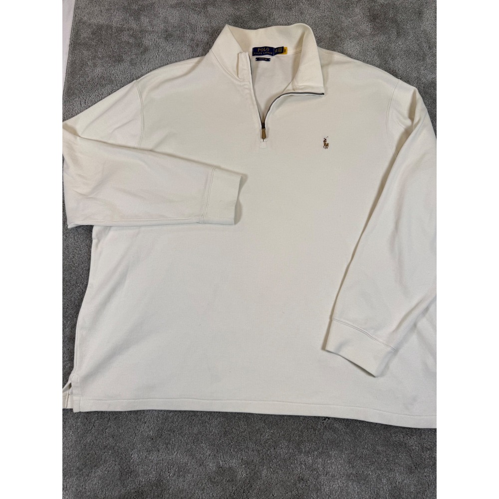 Polo Ralph Lauren Mens 2XB Estate Rib Quarter Zip Pullover Cream Off-White Logo